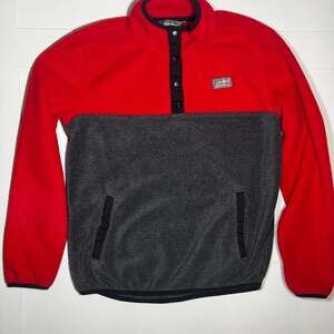 Eddie Bauer Fleece Red Grey Color Block Pullover ¼ Snap Size Kids Large